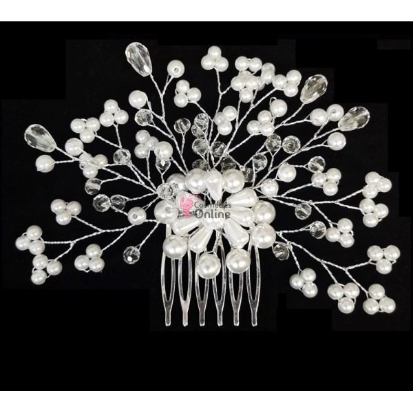 Accesoriu elegant pentru decor par AP015KK Argintiu cu cristale si perle - HandMade